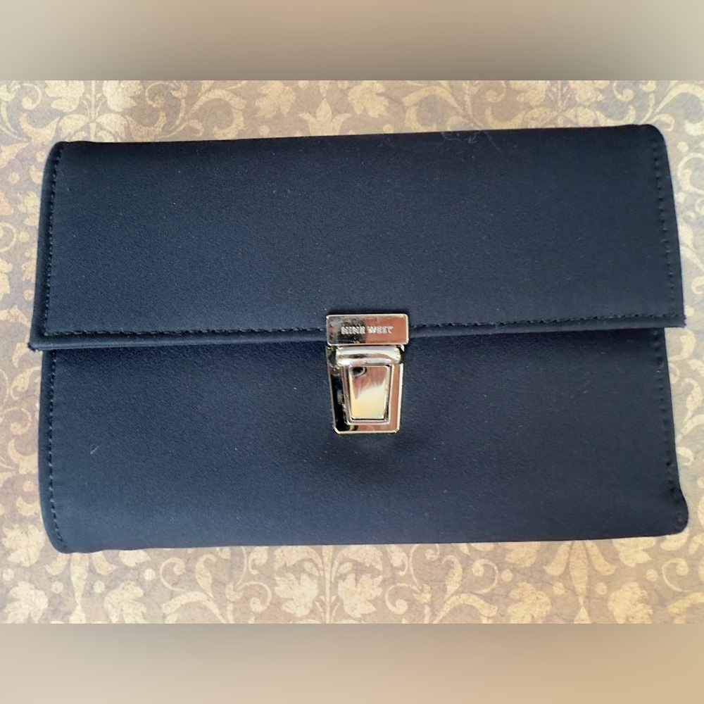 Nine West Vintage Black Fabric Wallet with Silver Clasp